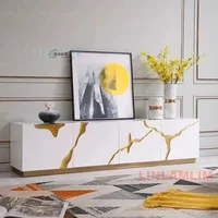 Роскошный черный/белый сервант/подставка под телевизор с золотым акцентом, глянцевый шкаф для хранения вещей для гостиной или столовой — изображение 2