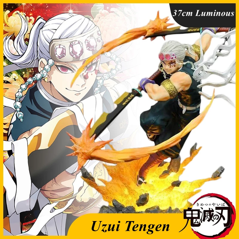 

37cm Demon Slayer Uzui Tengen Figurine Gk Anime Figures Kimetsu No Yaiba Pvc Statue With Led Light Model Toy Decorate Kids Gift