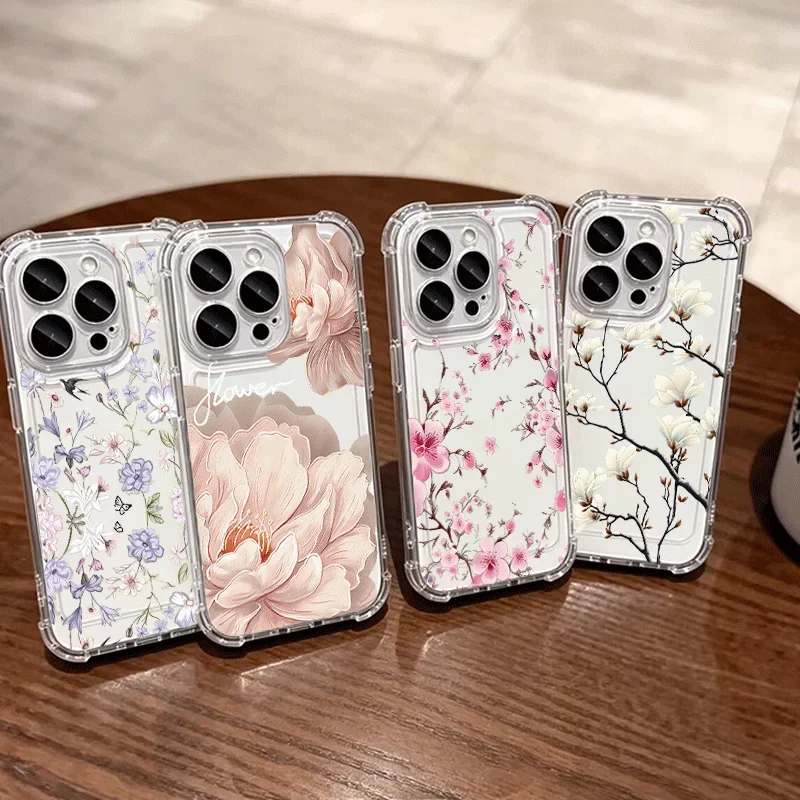 Bright Flower Peony Lily Magnolia Clear Phone Case Cover