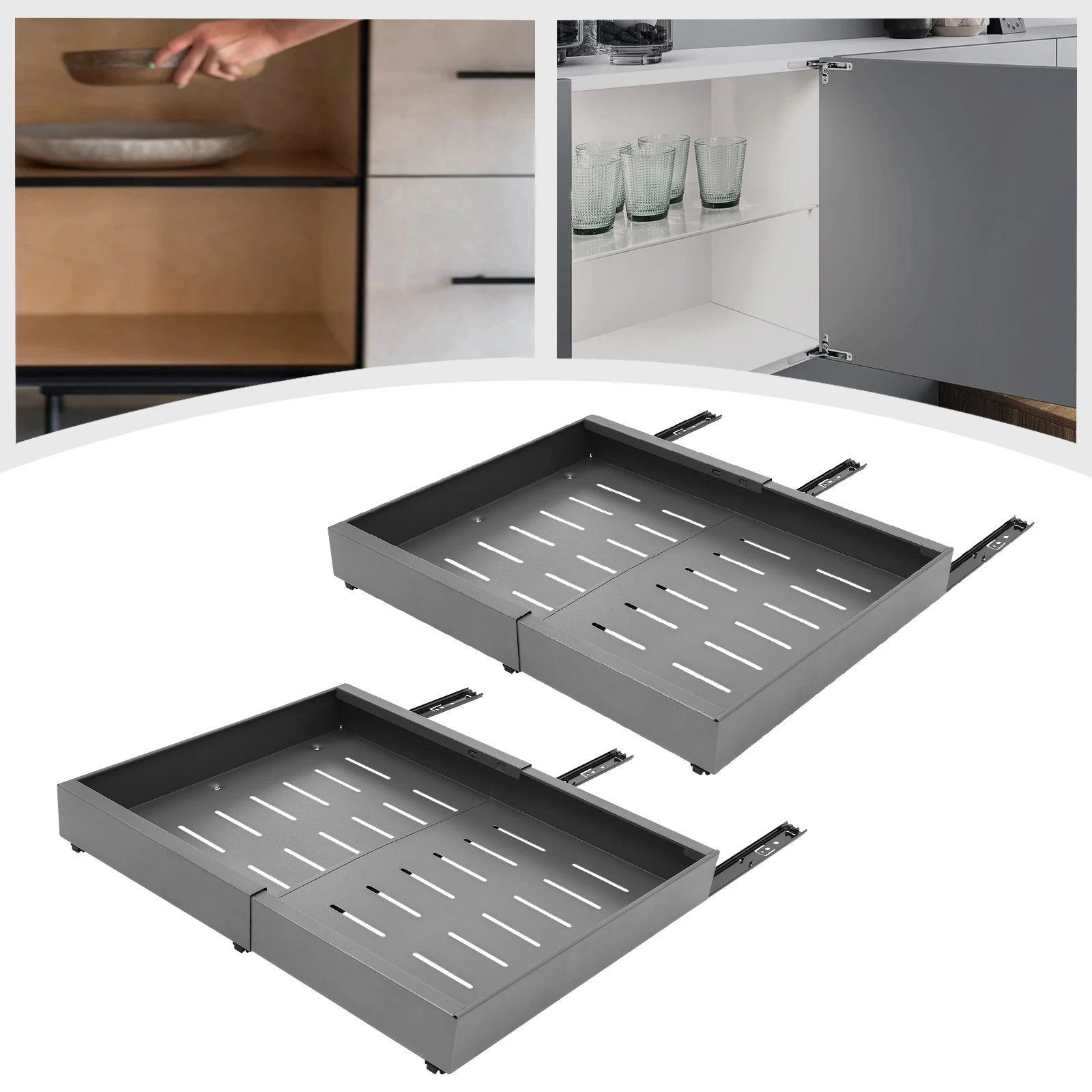 Telescopic Cabinet Drawe 22 33lbs Load Cabinet Organizer Storage Drawer Durable Space Saving for Kitchen Pantry Bathroom – Detail 4