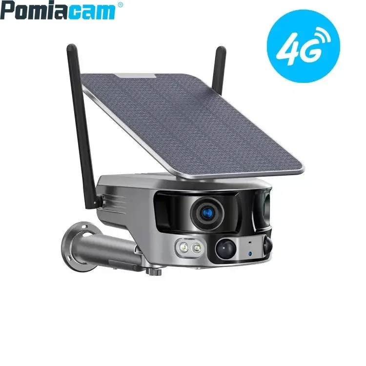4G/WIFI Camera Solar Camera 4MP Dual Lens 4K Super HD Dual Screen Preview Outdoor Wireless with 6W Solar Panel IP66 Waterproof super wide angle panorama ahd 720p 1080p 1mp 2 0mp cctv camera 1 7mm fisheye lens 3d ball effect night vision waterproof outdoor