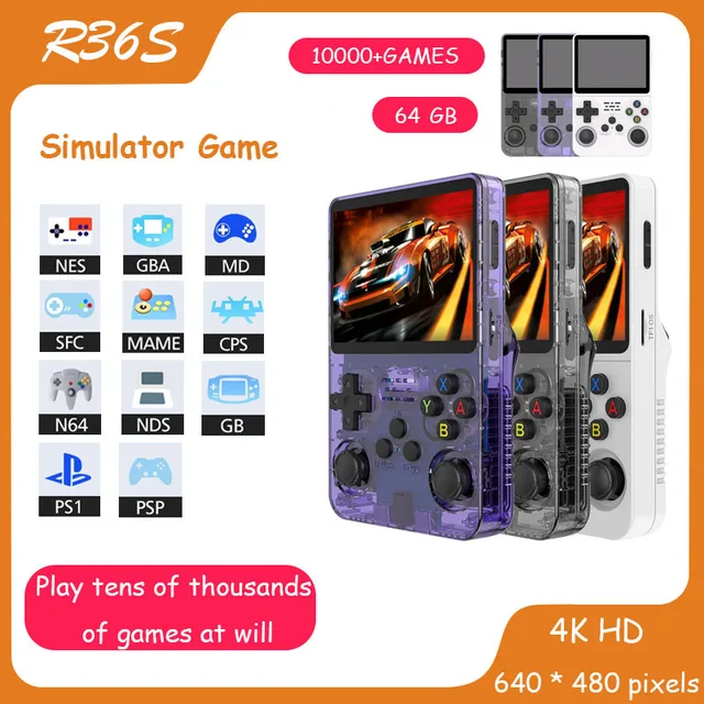 R36S Handheld Game Console R35s Plus Video Game Console Linux System 3.5 Inch IPS Screen Portable Pocket Video Player 64GB Games