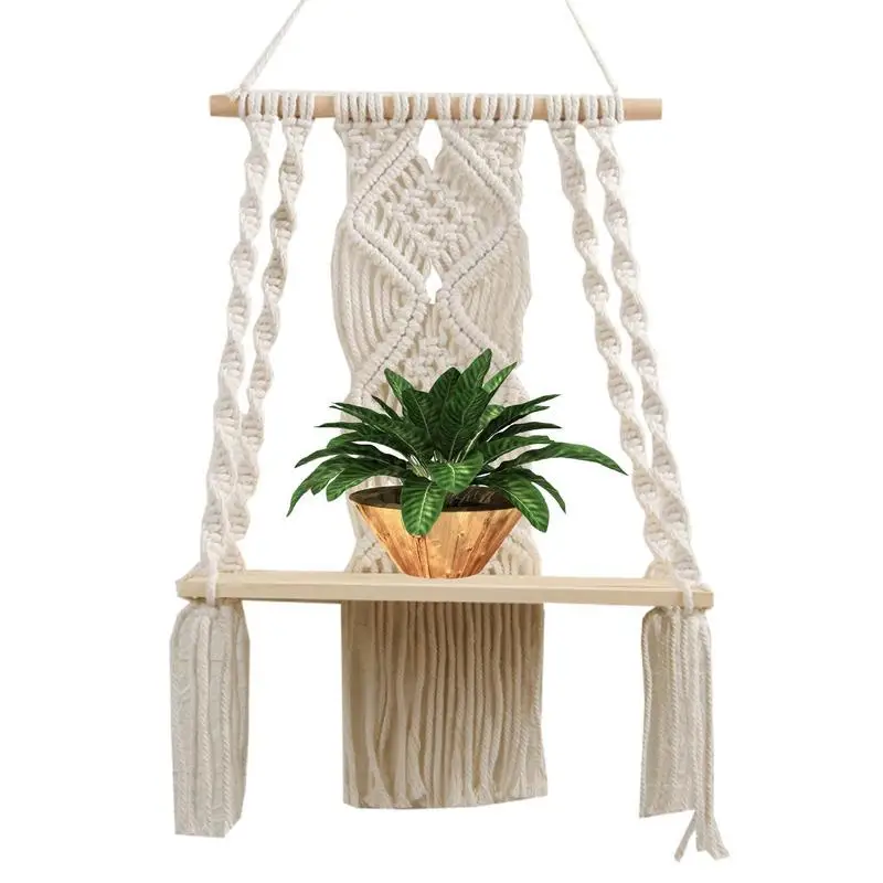 

Wall Hanging Shelf Handmade Plant Hanger Boho Plant Pot Holder Cotton Rope Handwoven And Durable Household Shelf