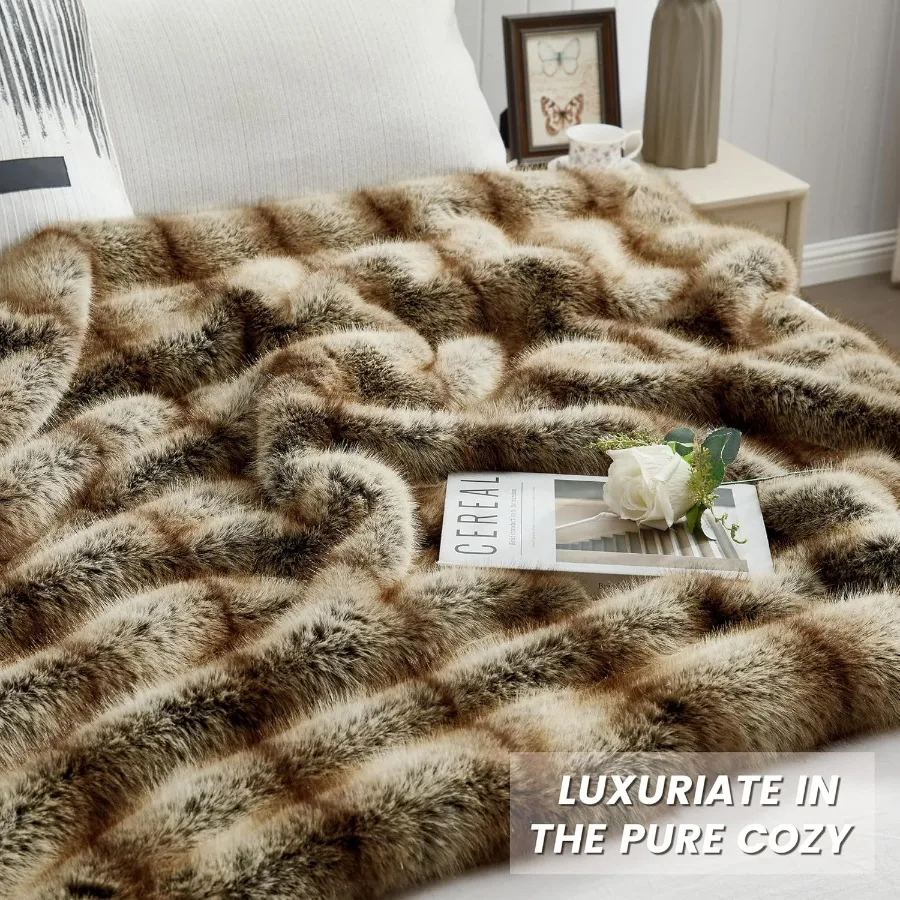 Highend Luxury Thick Fuzzy Faux Lion Fur Throw Blanket 50 x 60 Decorative Soft Cozy Accent Animal Skin Fluffy Lap Blanket for C