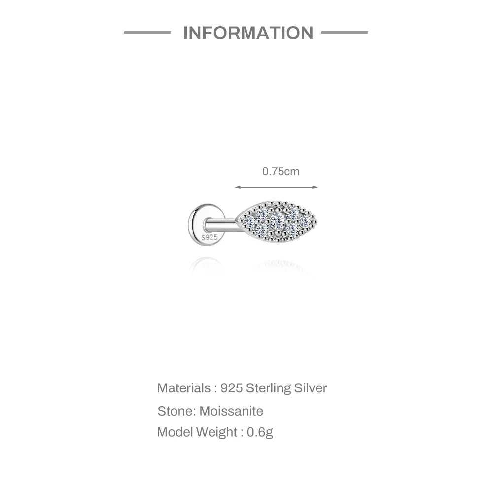 Aide S925 Sterling Silber Vielseitiger Piercing Fit Moissanit Piercing Schmuck Stern Klee Mond Ohrstecker Knorpel Hoops für Frauen – Detail 15
