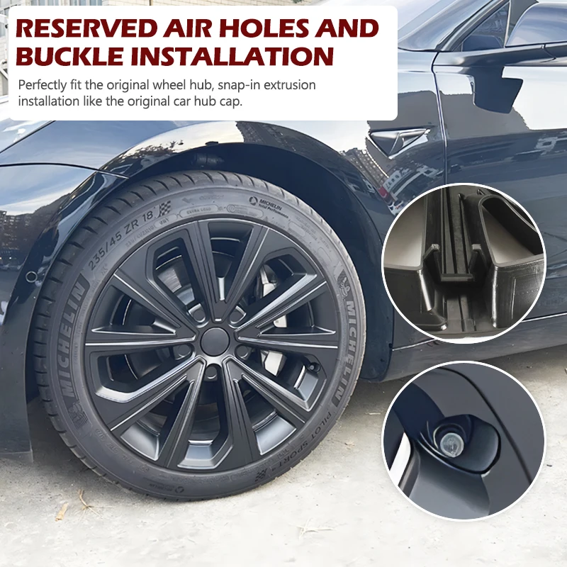 테슬라 모델 3 교체용 허브 캡, 휠 커버, 자동차 허브 캡, 풀 림 커버, 2018 2023 휠 캡, 18 인치, 4 개