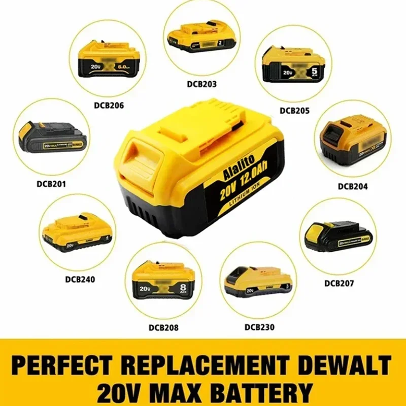 2024 20V 12.0Ah Battery Power Tool Replacement for DeWalt DCB205 DCB 206 DCB181 DCB182 DCB200 20V 12A 18Volt 20v Battery 6