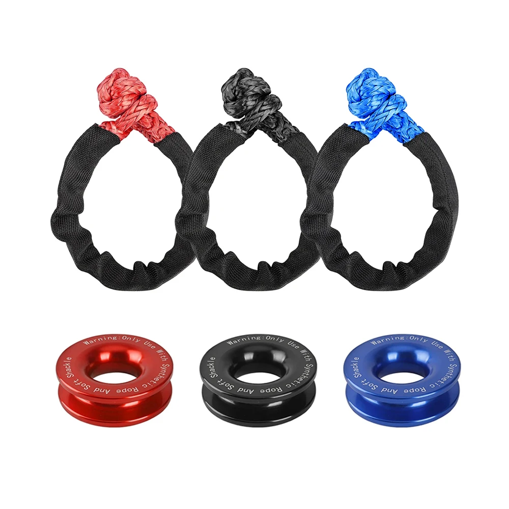 55000lbs Winch Rope Synthetic Soft Shackle + Recovery Ring Set Rugged Shackles With Protective Sleeve for Truck Vehicle Recovery winch rope set