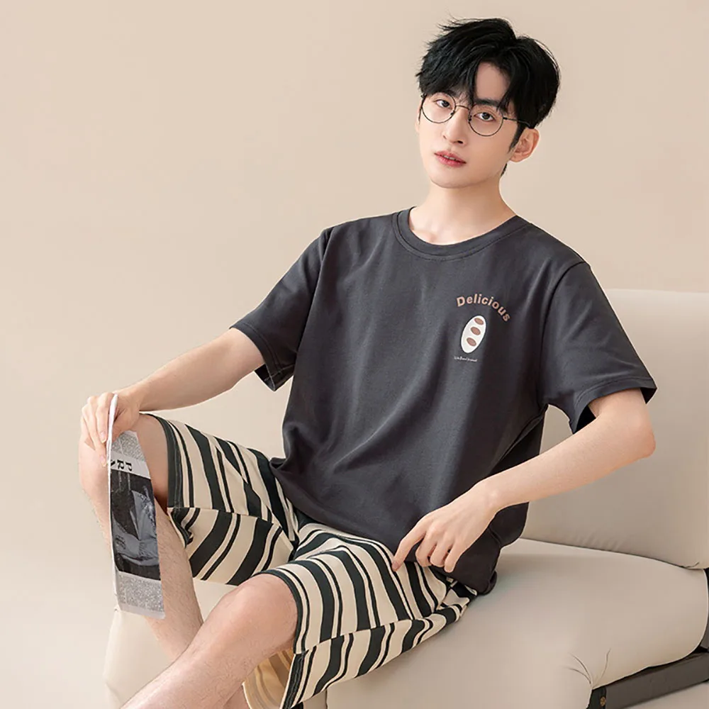 L-3XL 7A Anti Mite Antibacterial 100% Cotton Sleepwear Spring Summer Korean Style Cartoon Short Sets Loose Soft Thin Pajamas Set