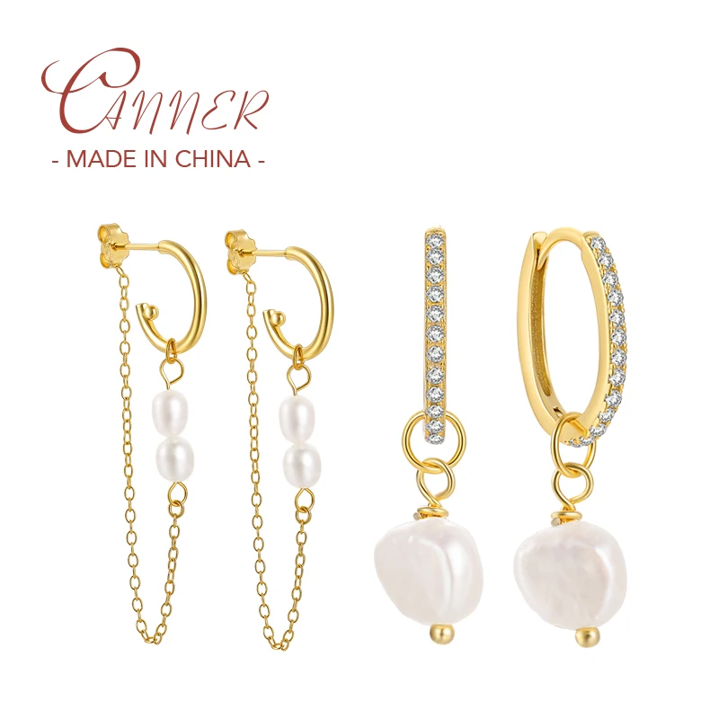 CANNER-Pendientes de cadena de Plata esterlina 925 para mujer, joyería coreana INS, con gota de perla, para boda, 925