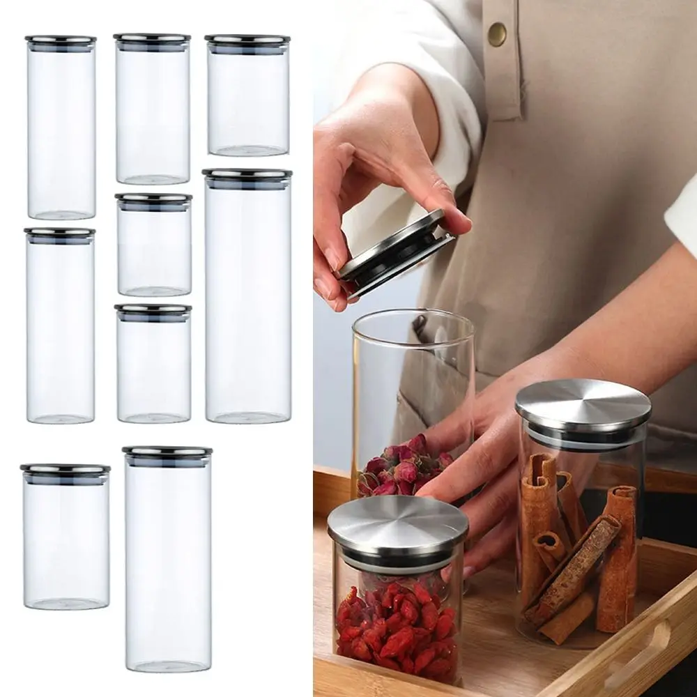 Leakproof Storage Glass Jar Transparent Moisture Proof Airtight Food Container Stainless Steel Lid