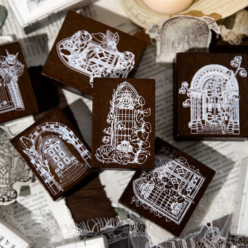 

Shanbu 1Pcs/Box Flowers Window Wooden Stamp Deco Background Scrapbooking Stationery DIY Craft Standard Stamp