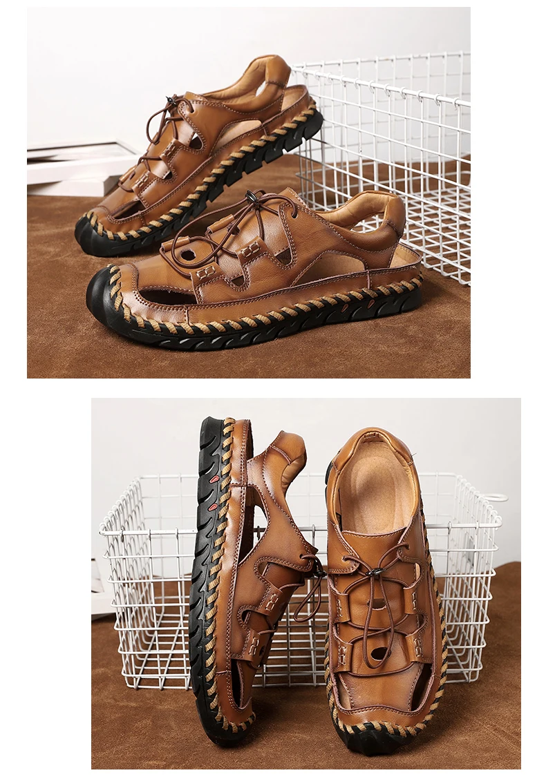 Summer Genuine Leather Outdoor Shoes Men Sandals Handmade Classic For Male Soft Walking Beach Sandalias Sandal Slides Large Size 22 Summer Genuine Leather Outdoor Shoes Men Sandals Handmade Classic For Male Soft Walking Beach Sandalias Sandal Slides Large Size
