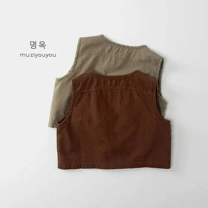 Frühling Herbst Kinder Weste 1-8Y Jungen Baumwolle Tasche Zipper Westen Tank Tops Koreanische Kleinkind Oberbekleidung Für Kinder Kleidung Neue – Detail 3
