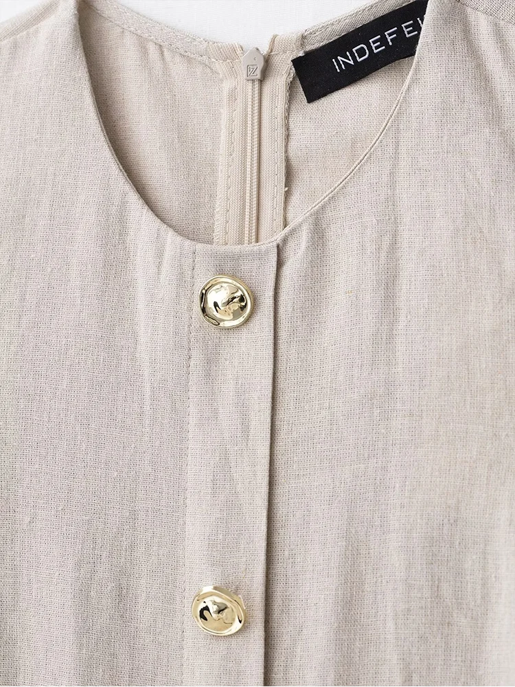 TFMLN Elegant Women Single Breasted Tank Dress Chic Belts Decor Sleeveless O-neck Slim 2025 Summer Dresses Commute Lady Robe