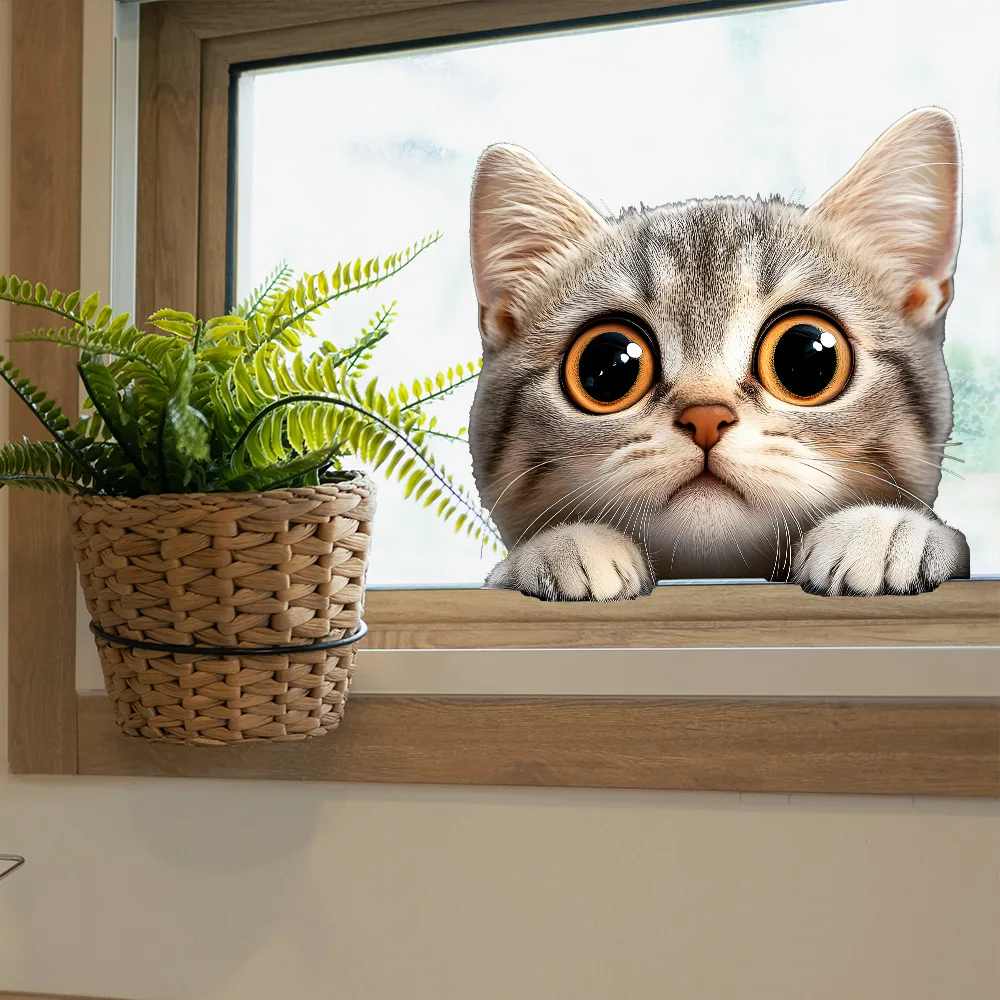 Cartoon Cat Balcony Static Film for Windows Stickers Home Decoration Removable Wall Art Mural Decal