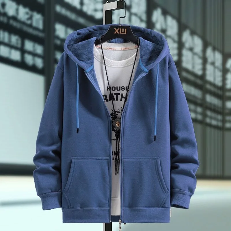 2023 New Cotton Autumn Winter Fertilizer Plus Size Zipper Sweater Cardigan Loose Men Hoodie Coat