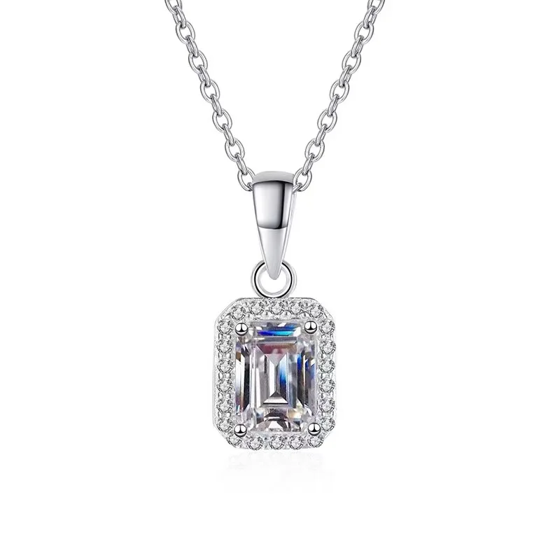 

2024 new design high quality D color 1ct emerald cut moissanite diamond jewelry 925 sterling silver women necklace