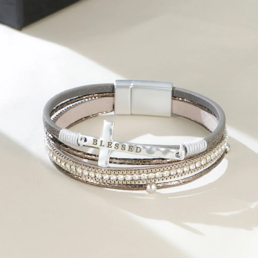 Faith Cross Leather Bracelet