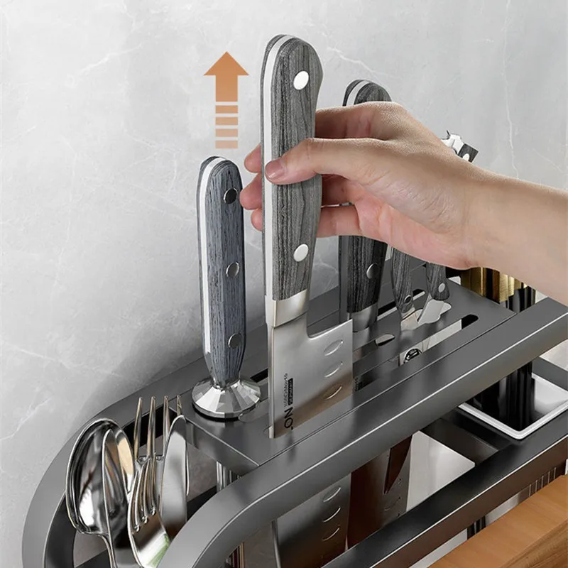 Stainless Steel Knife Holder Kitchen Rack Home Countertop Cutting Board Rack Cutting Board Knife Integrated Storage Rack 5