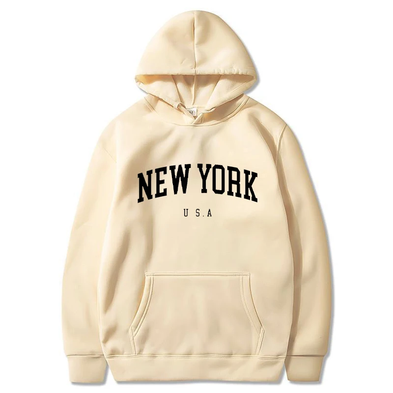 New York U.S.A City Hoodies Men Fashion Letter Printed Graphic Sweatshirts Women Loose Casual Harajuku Hooded Pullover Sportwear