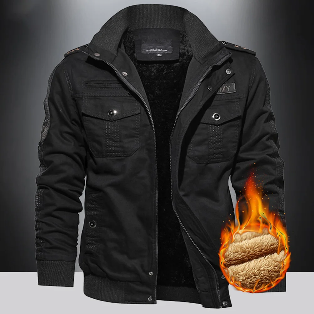 

Mens Coats Mens Tops Stand Collar Thicken Warm Winter Zip-up Casual Daily Fleece Lined Long Sleeve Comfortable