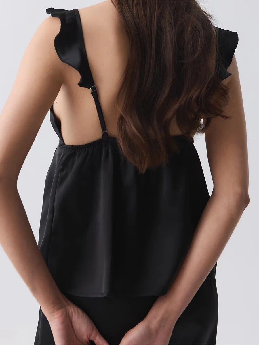 Women s Summer Silk Pajama Set Sleeveless V Neck Lace Trim Cami Top and Shorts Sleepwear Loungewear Sets