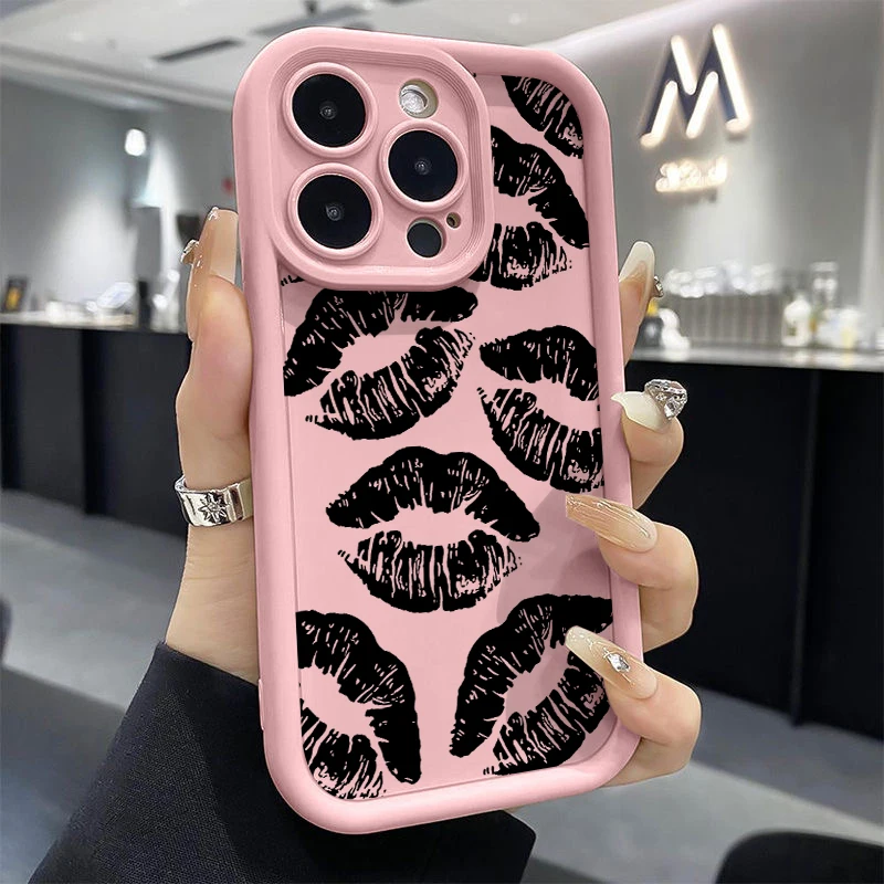 Chic Pink Lip Print Silicone Phone Case - Stylish Shockproof Candy Cover