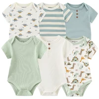 Combinaisons pour nouveau-nés en coton, ensemble de vêtements pour bébé fille, 6 pièces, manches courtes, vêtements pour bébé garçon, été, couleur unie, bébés 5