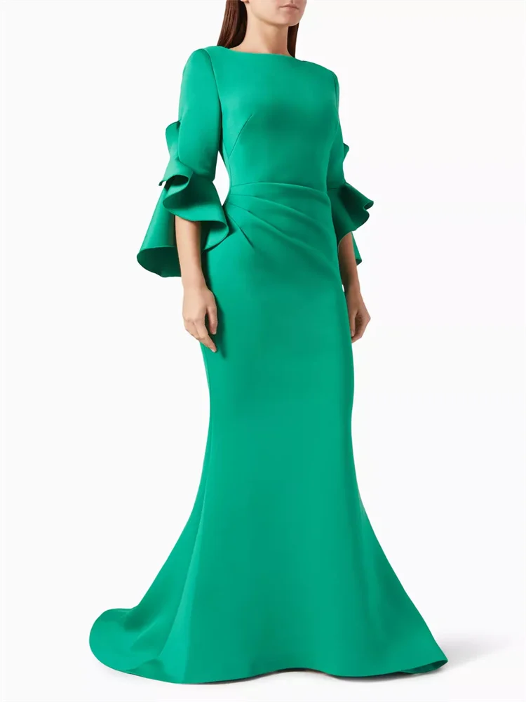 New-Arrival-Wide-Round-Neckline-Long-Ruffle-Sleeves-Evening-Dress-Sexy ...