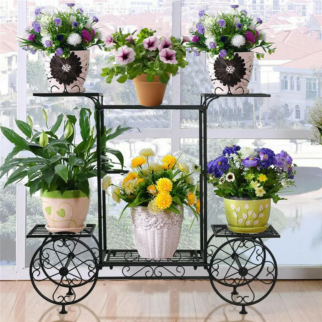 Large Metal Plant Stand Indoor 6 Tier Garden Cart Plant Holder Wrought Iron Plants Display Shelf Rack Outdoor Decorating Garden — view 3