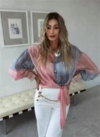 Nouvelle Collection Été 2026 : Chemisier Femme Color-Block à Manches Longues, Décoré d'un Nœud, Transparent et Léger, Tendance et Unique 6