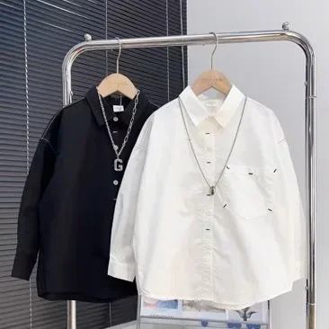 Boys' Artistic Style Pure Color Shirt Jacket Short Trendy Children's Spring Hot Sale Of The Season New Fashionable Top Quality C