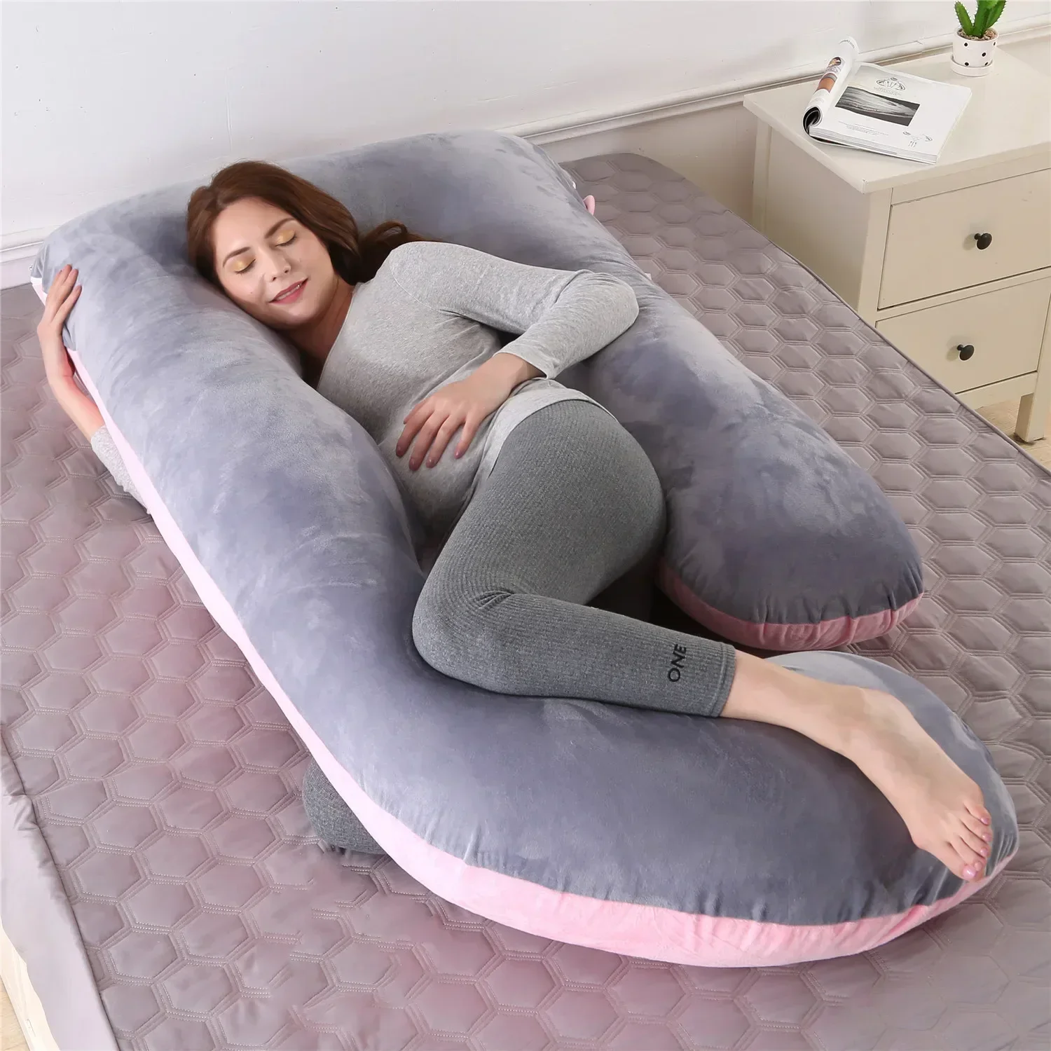 Maternity Pillows with Detachable Crystal Fleece G-type Side Lying Waist Protection Pillow