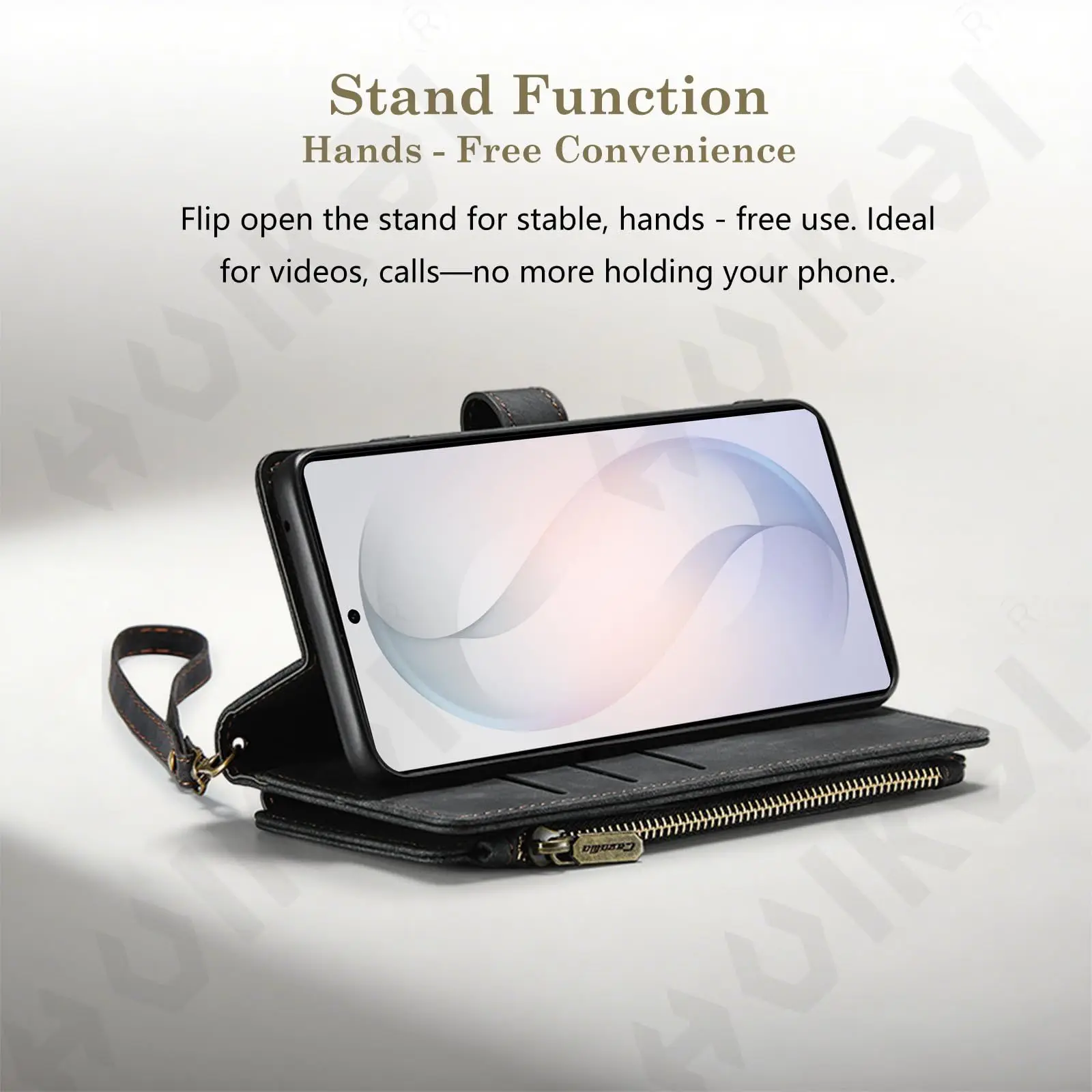 Premium Faux Leather Flip Case with RFID Protection and Magnetic Card Holder Stand