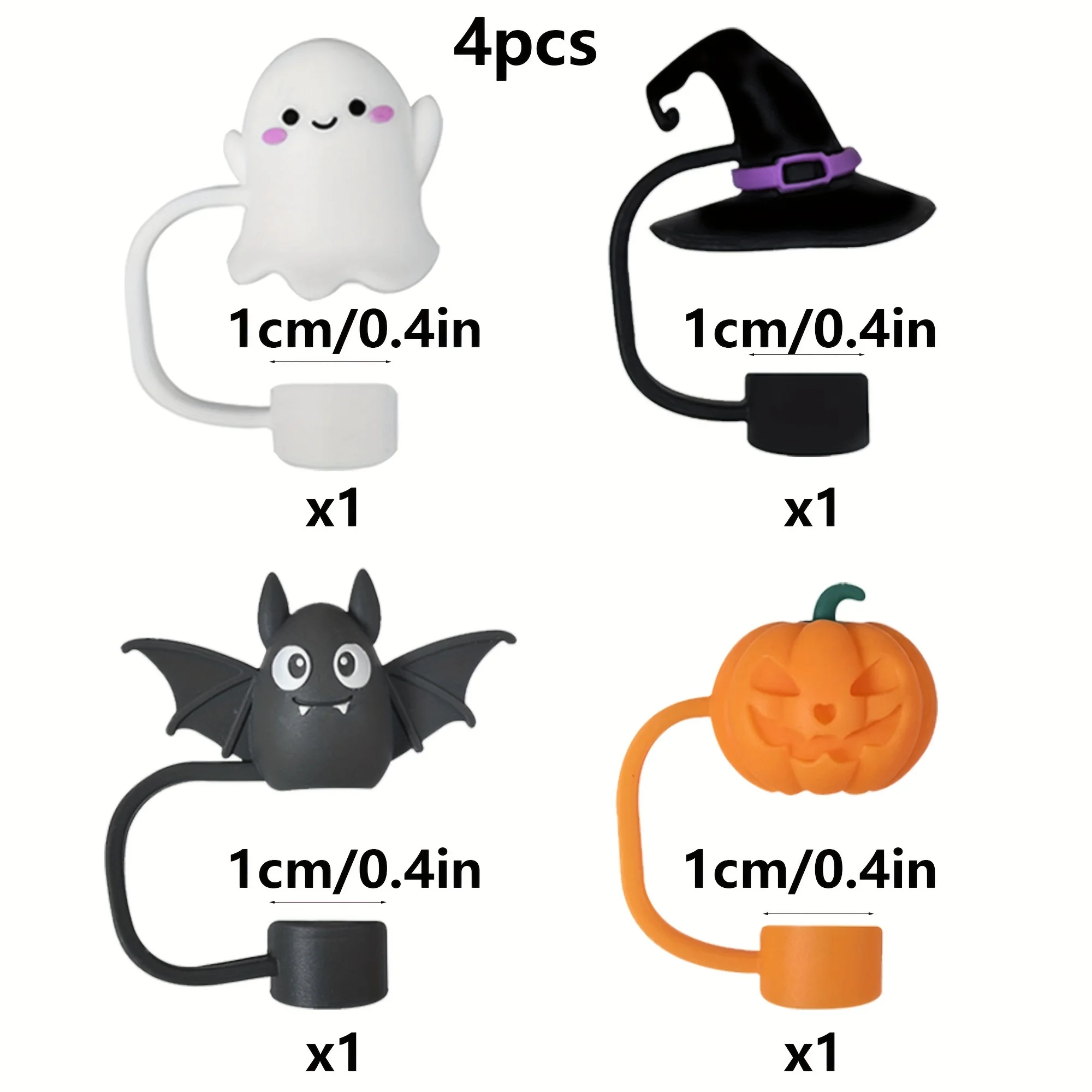 Halloween themed silicone straw cap-reusable, dust cover suitable for 10mm straw, ghost, bat, pumpkin, and wizard hat patterns