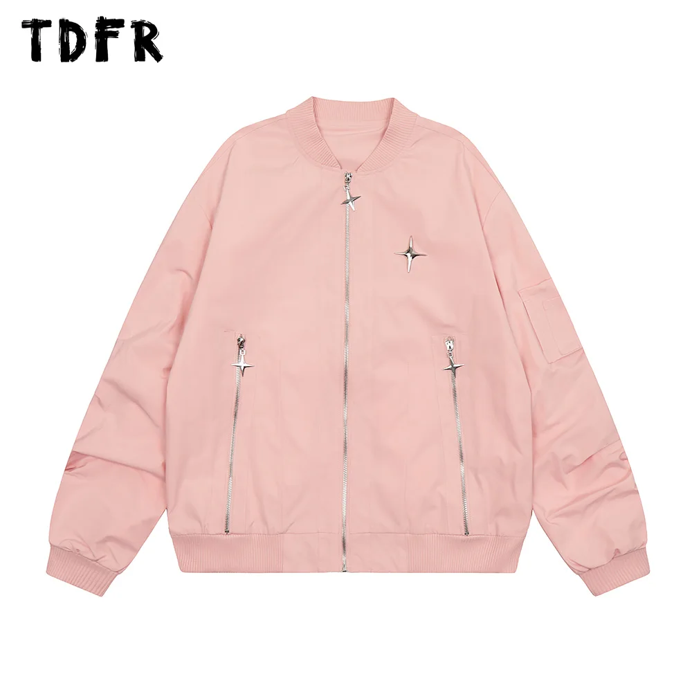 

Solid Color Ma-1 Bomber jacket Mens Zipper Decoration Autumn Casual Loose Pleated Long Sleeve Jacket Men