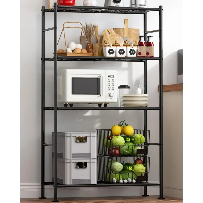 Storage Shelves - 4 Tier Shelf Organizer, Heavy Duty Garage Shelving Unit with Leveling Feet, Stable Metal Shelves Organizer 6