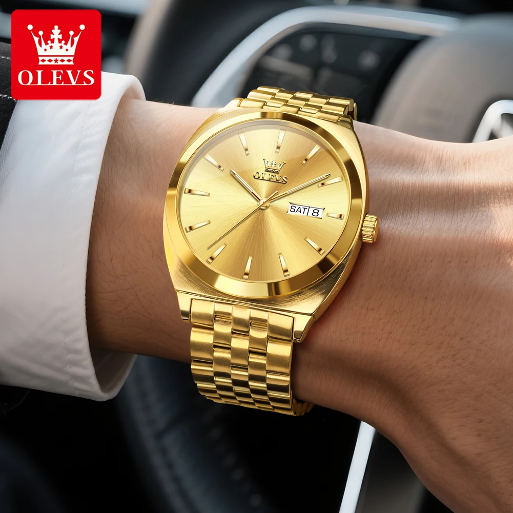 OLEVS 6730 Luxury Men's Watch Simple Dual Calendar Automatic Watch For Men Tonneau Mechanical Business Wristwatch 30M Waterproof