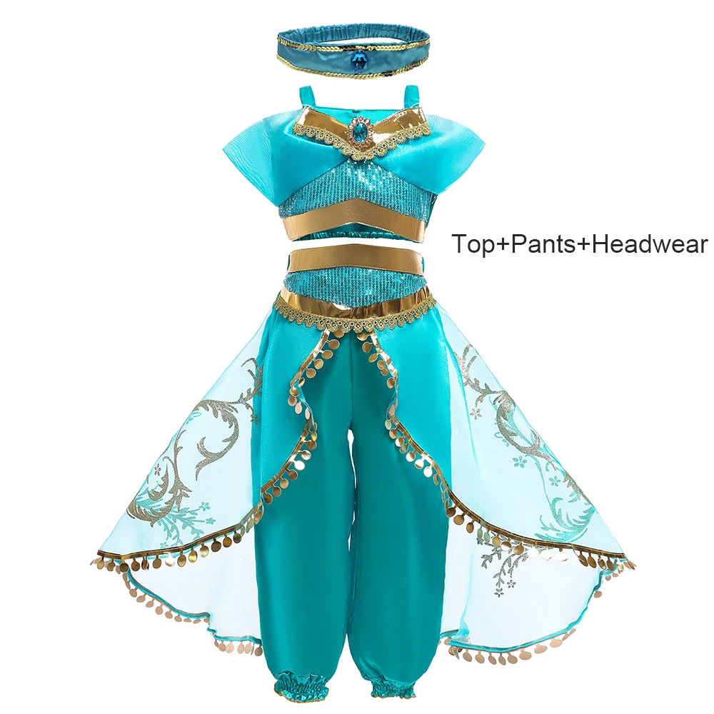 

Girls Jasmine Skirt Arabian Princess Costume Kids Birthday Party Christmas Fancy Dress Baby Halloween Cosplay Clothes 3-14 Years