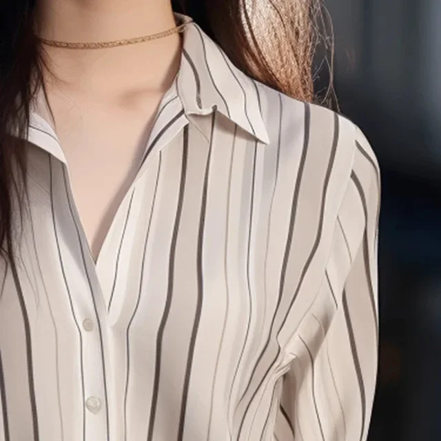 Women’s 2024 Vintage Stripe Shirt – Loose Elegant Casual Blouse - Image 4
