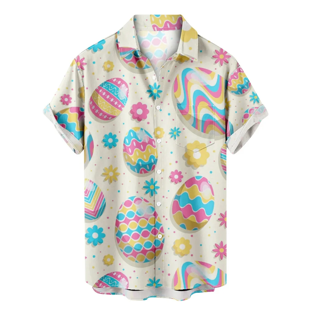 thumbnail image 1 of Camisa de Pascua feliz 2024 para hombre, divertida camiseta hawaiana con estampado de conejo, blusa de talla grande con solapa y botones de manga corta, 1 of 5