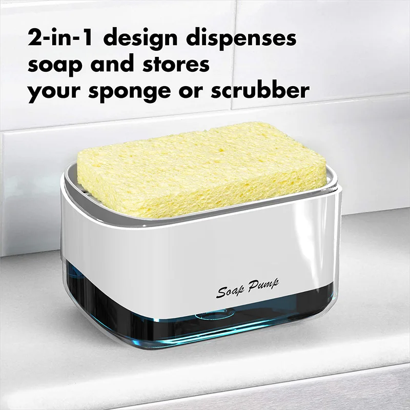 2 In 1 Kitchen Soap Dispenser Scrubbing Liquid Detergent Pump Organizer