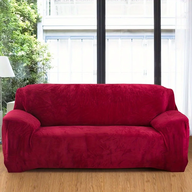 Sofa Cover Furniture Cover Velvet Solid Color Thicken Elastic Sofa Slipcover Non-slip Sofa Cover Couch Cover Furniture Protector for Living Room Home Decor