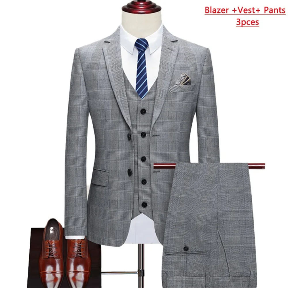 Elegant Male Suit 2023 New in Luxury Retro Classic Plaid Houndstooth Mens Formal Office Business Suit Groom Wedding Party Suits