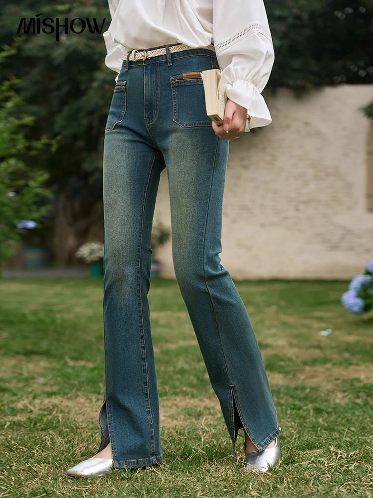 mishow-high-waist-micro-flared-jeans-for-women-spring-2024-elastic-slim-fit-front-hem-slit-floor-long-denim-pants-mxd11k0540