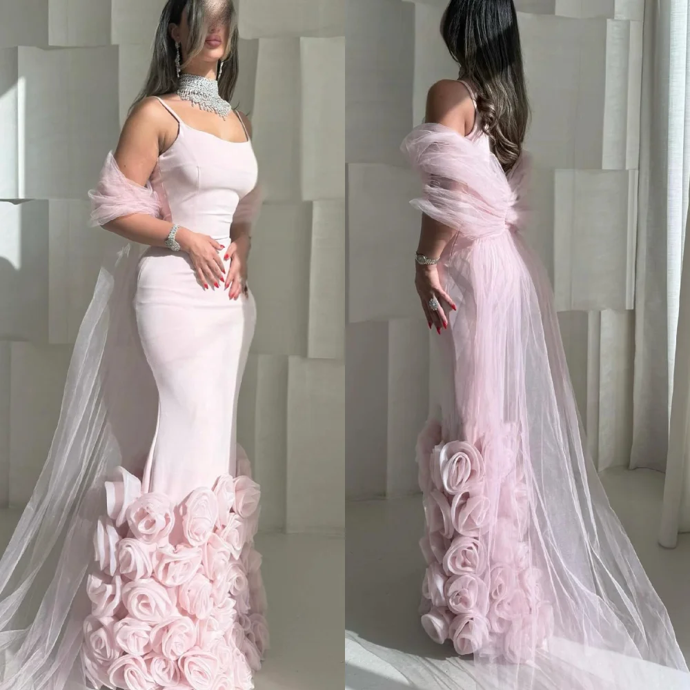 Robe longue en Jersey plissée à fleurs, style sirène, bretelles Spaghetti, sur mesure, pour occasions, célébrité, Style chinois