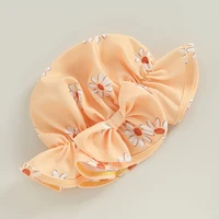 Newborn Baby Girls Swimsuit with Hat Long Sleeve Flower Print Zipped Zipper Jumpsuit Bathing Suit Swimwear for Summer 0-3M 3