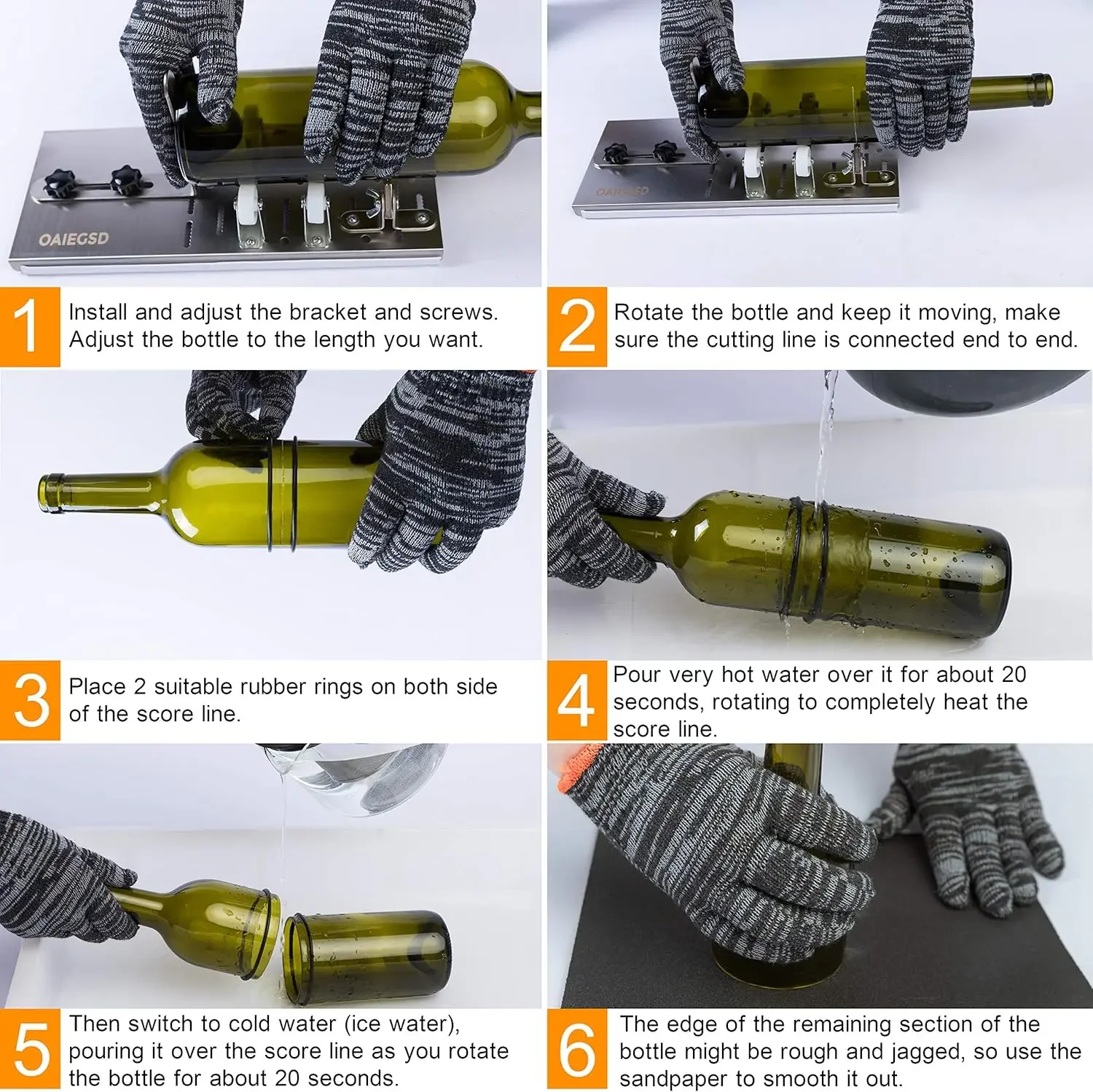 Stainless Steel Glass Bottle Cutter Adjustable Glass Bottle Cutter Kit for DIY Creation Fix Bottle Cutter for Round Oval Bottles 6