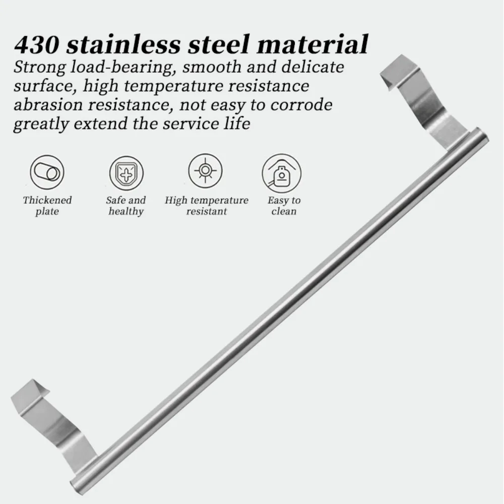 Towel Hanging Rod Non-Punching Stainless Steel Hooks Bathroom Organizer Rack Clothe Coat Hat Hanger Bathroom Kitchen Accessorie